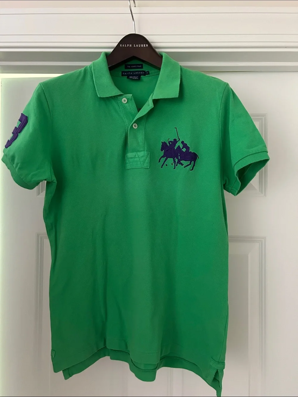 Ralph Lauren Green Polo with Purple Pony Logo